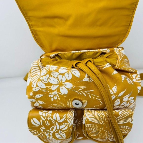 Yellow Floral Print Mini Drawstring Flap Backpack - Picture 3 of 11